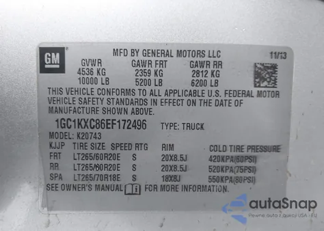 2014 Chevrolet Silverado 2500Hd Lt z USA, uszkodzony, nr VIN 1GC1KXC86EF172496